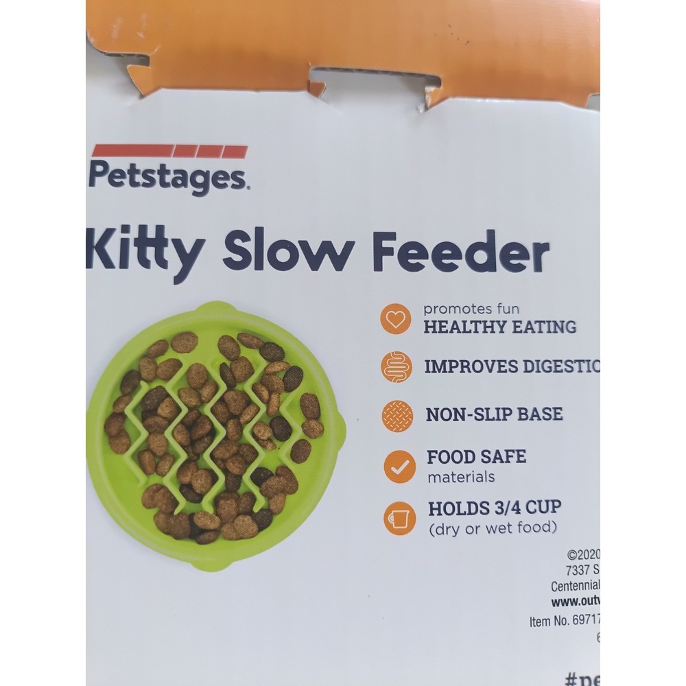 Petstages Kitty Slow Feeder Cat Bowl Non-Slip Green 69717